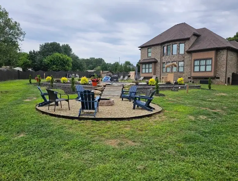 Outdoor fire pit living space built by Lawn Firm